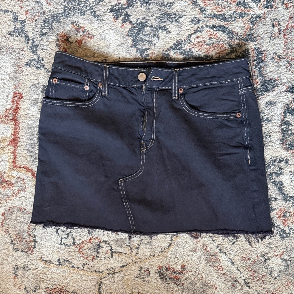 American Eagle Outfitters Navy Denim Mini Skirt with Raw Hem